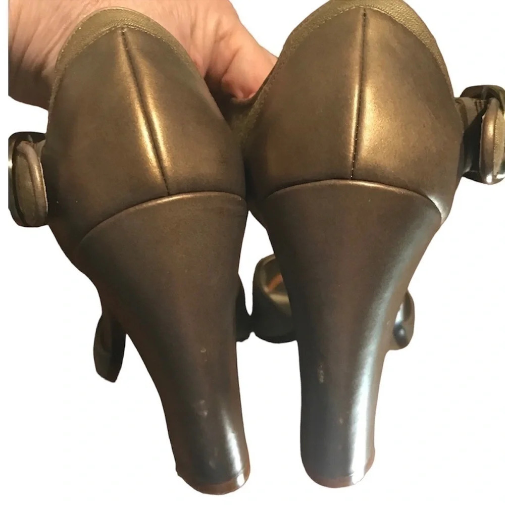 Linea Paolo Bronze Metallic Satin Block Heel Sandals - Size 8 - Picture 7 of 9